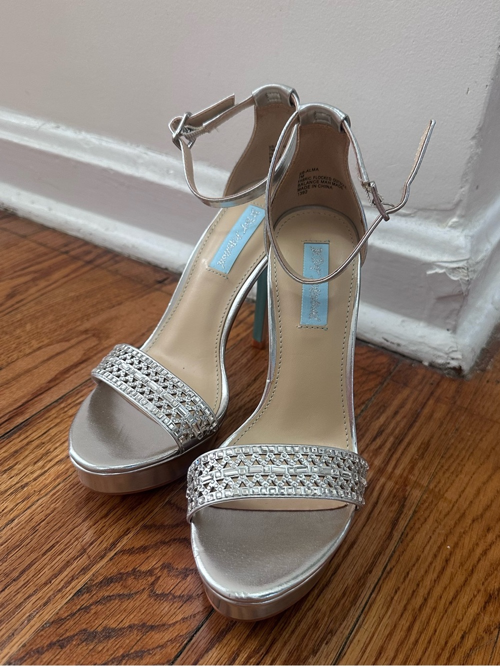 Silver Embellished Ankle-Strap Women's Heels - NEW